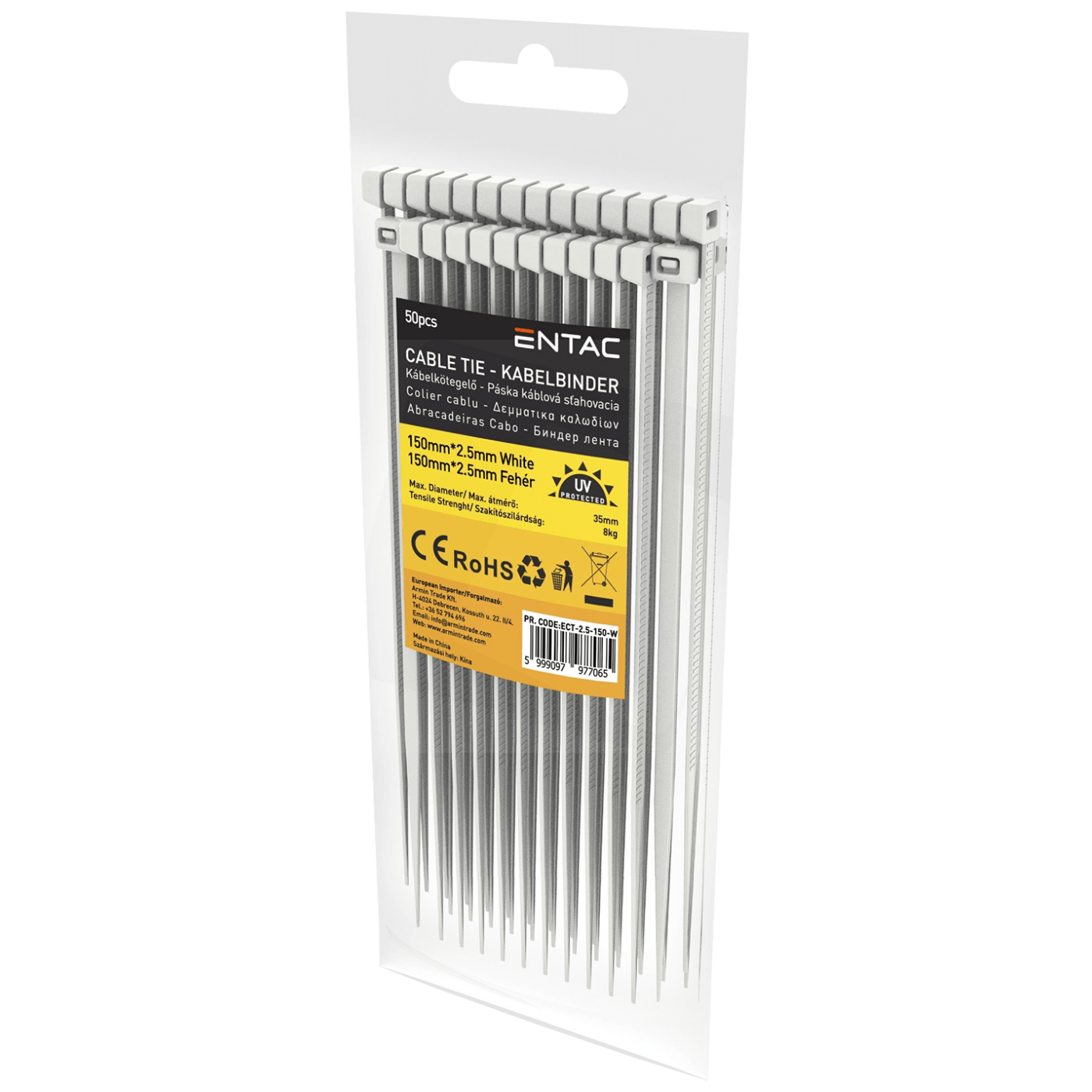 Entac Plastične vezice 2,5mm x 150mm, 50 kom. - Cable Tie 2.5mmx150mm White