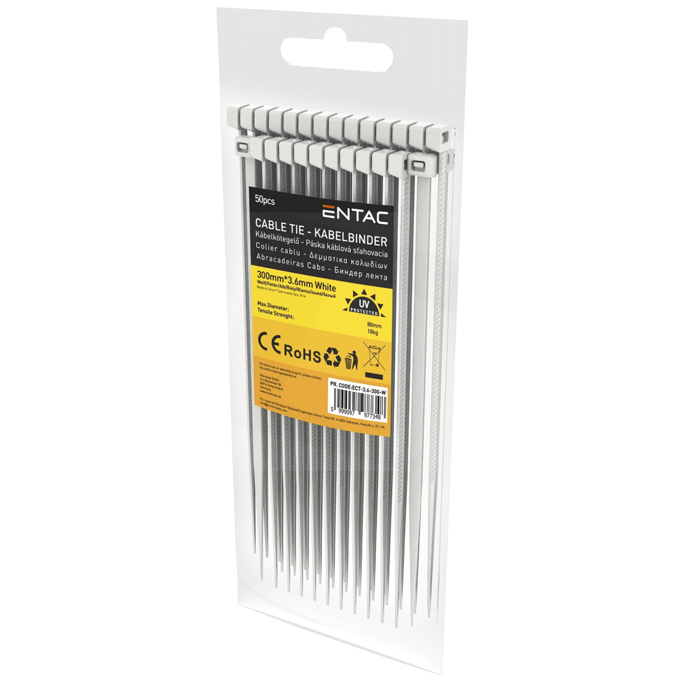 Entac Plastične vezice 3,6mm x 300mm, 50 kom. - Cable Tie 3.6mmx300mm White
