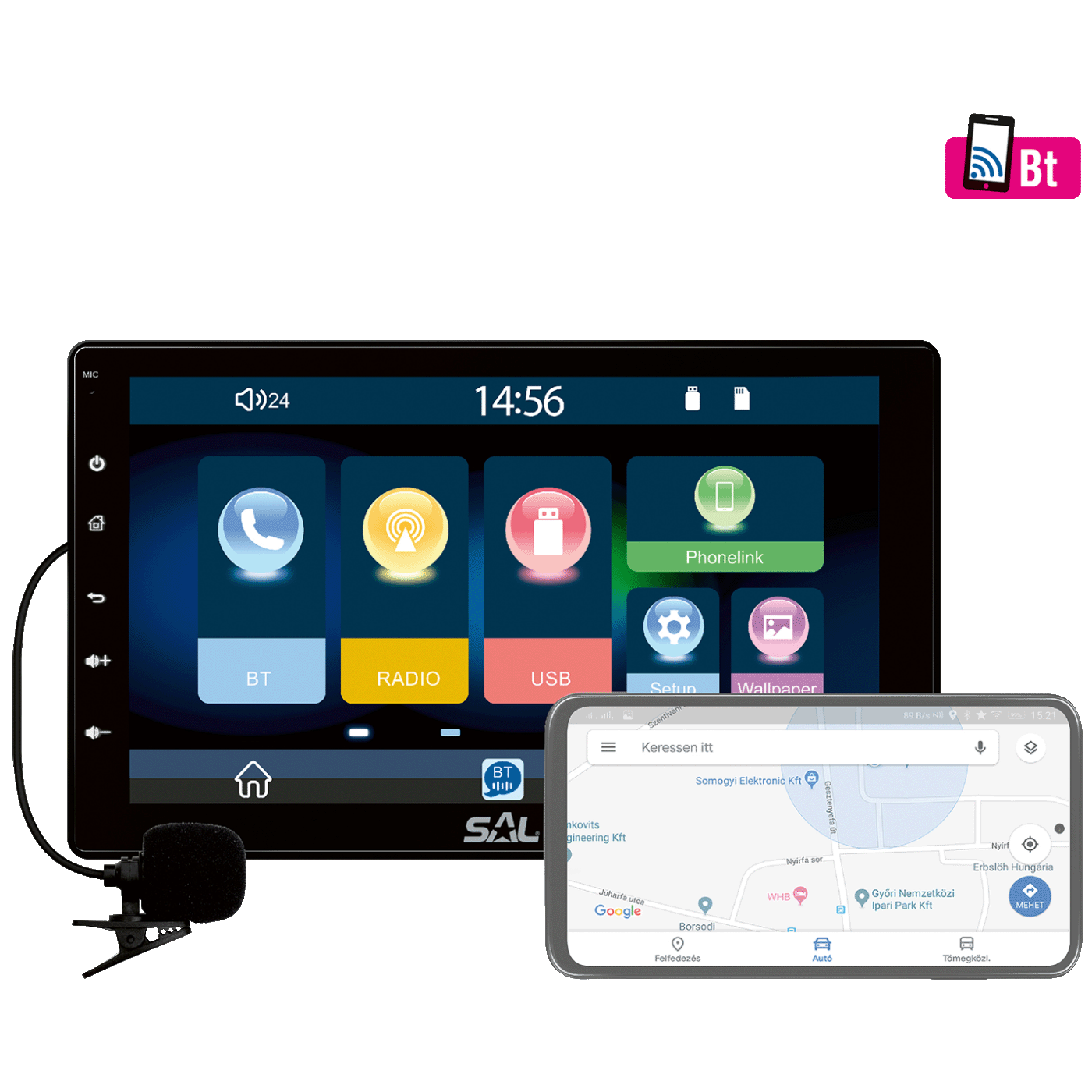 SAL Auto radio, 4 x 45W, 9" LCD Display, BT, USB, microSD - VB X1000