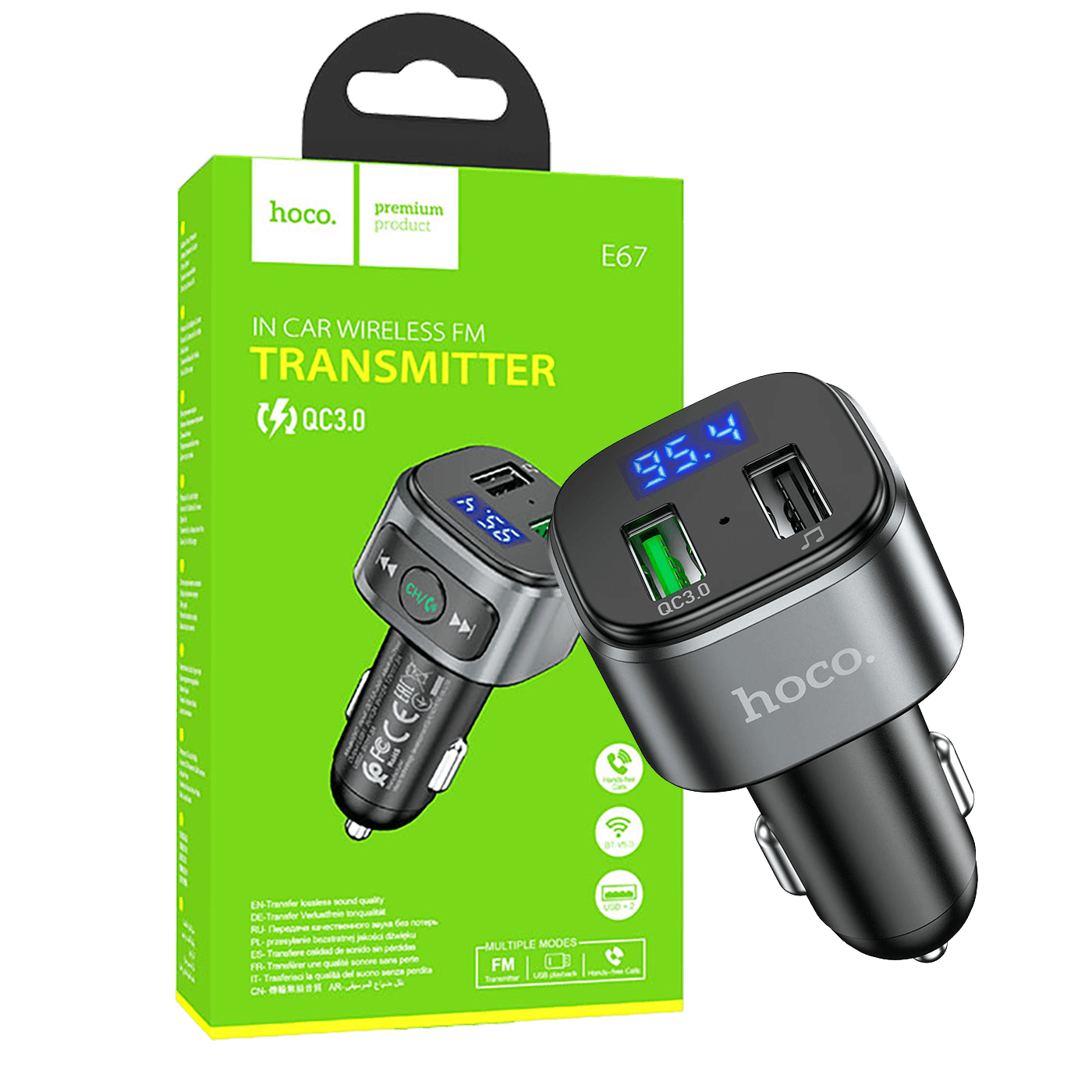 hoco. FM modulator, E67, Bluetooth, 12/24 V, USB QC 18W - E67 Fighter