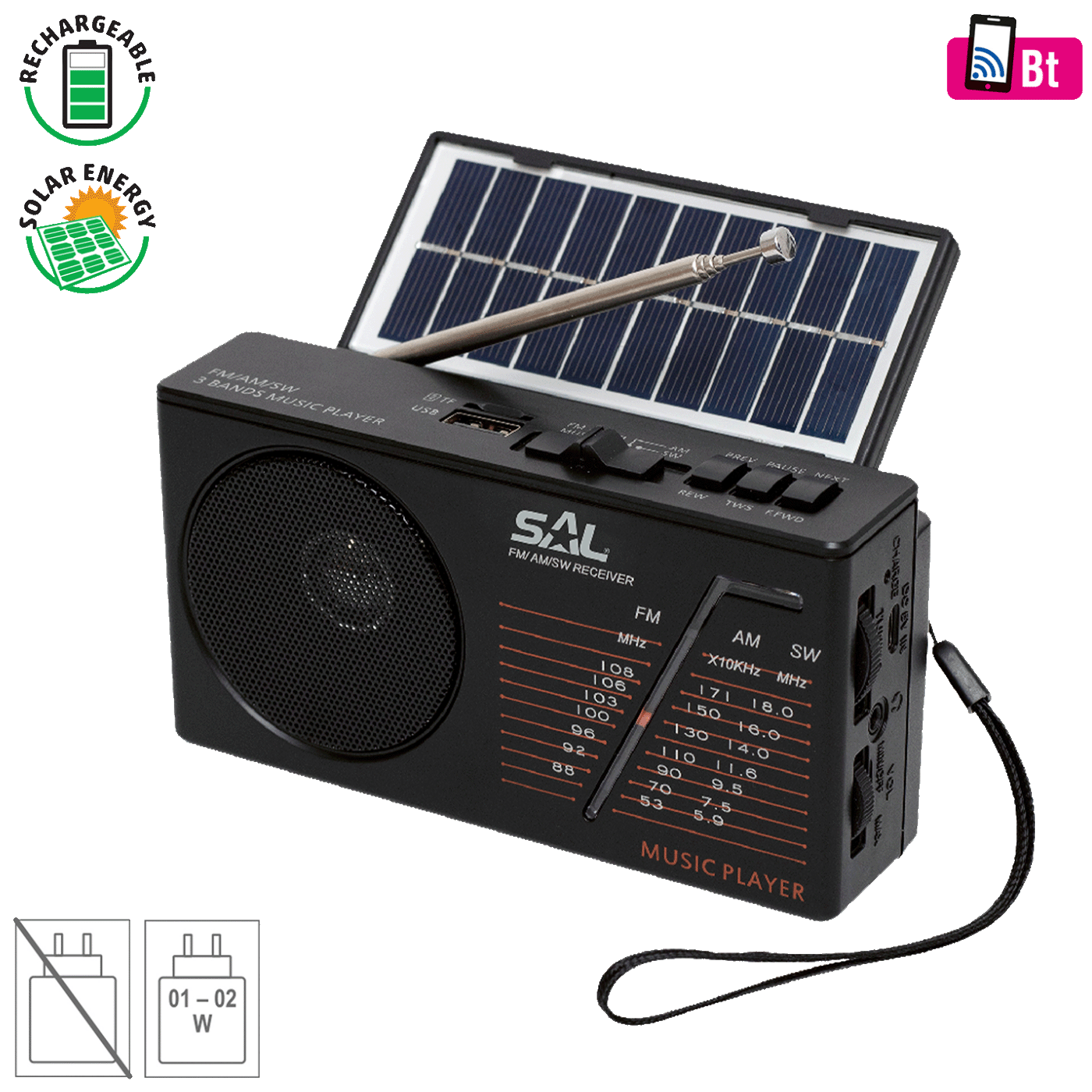 SAL Radio prijemnik, solarno / baterijsko napajanje, Bluetooth - RPH 1