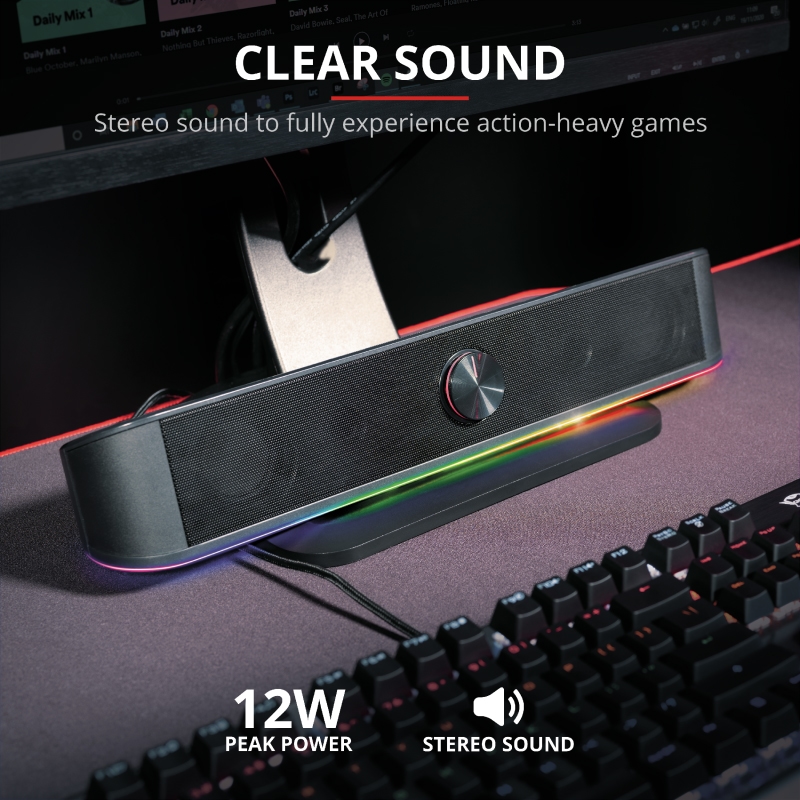 Trust GXT 619 RGB LED Soundbar Trust Thorne, Stereo soundbar Illuminated, space-saving design