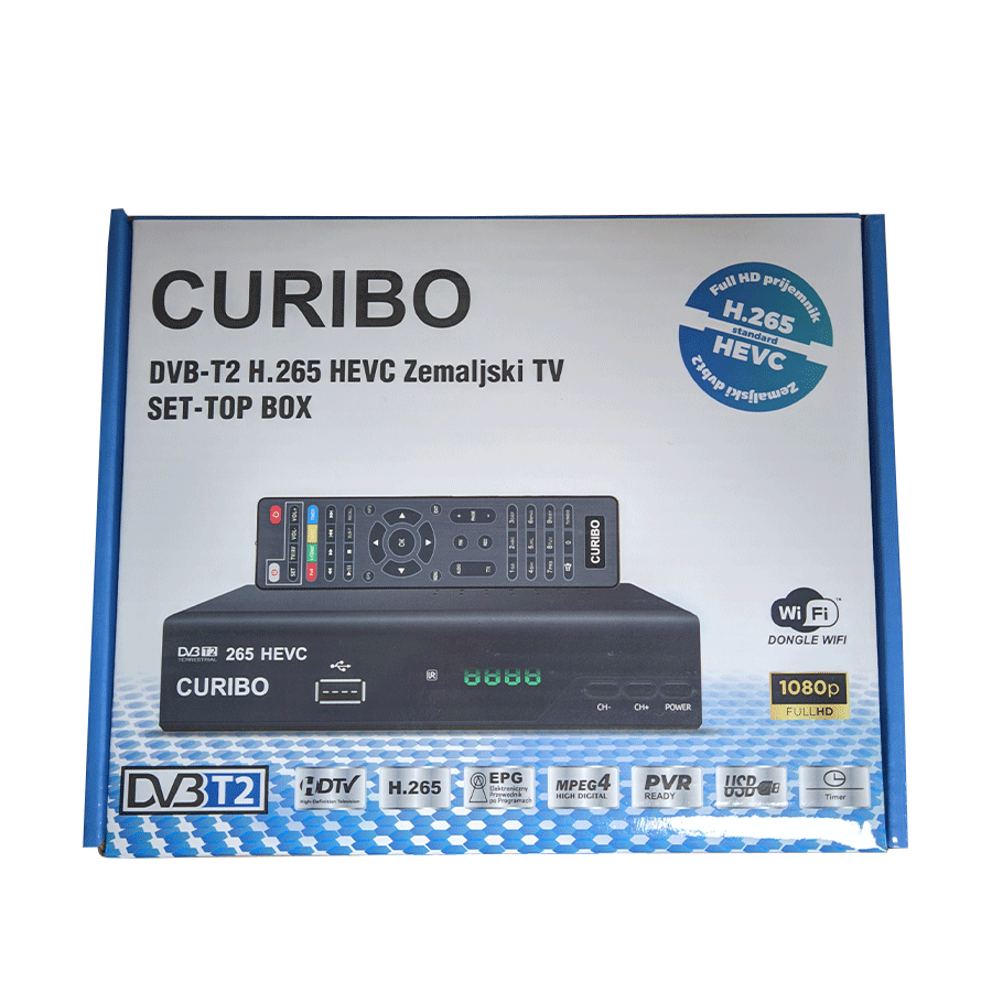CURIBO TV RECEIVER DVB-T2/C H.265, aerial + cable