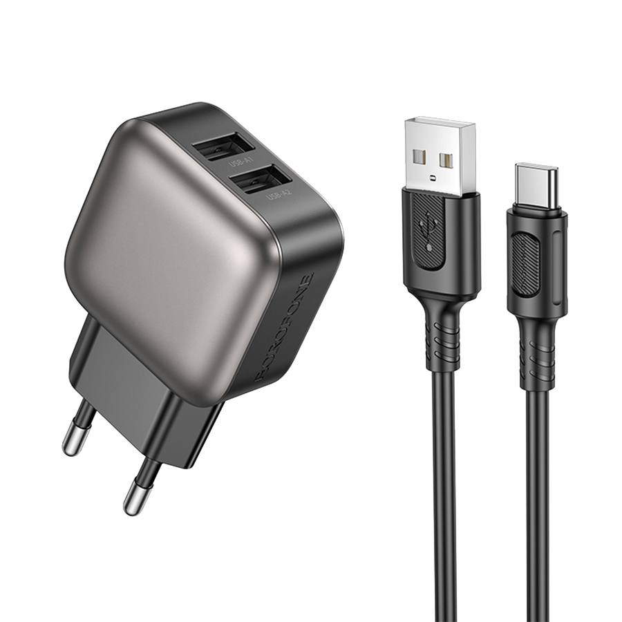 USB punjač sa kablom 1m USB to Type-C BOROFONE BAS51A Absolute dual-port charger set Type-C black