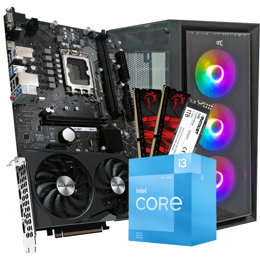 GNC GAMER VOYAGER i3-12100F, H610, 32 GB DDR4, 1TB NVMe, RTX 3060 8GB, PSU 600W, gaming kućište