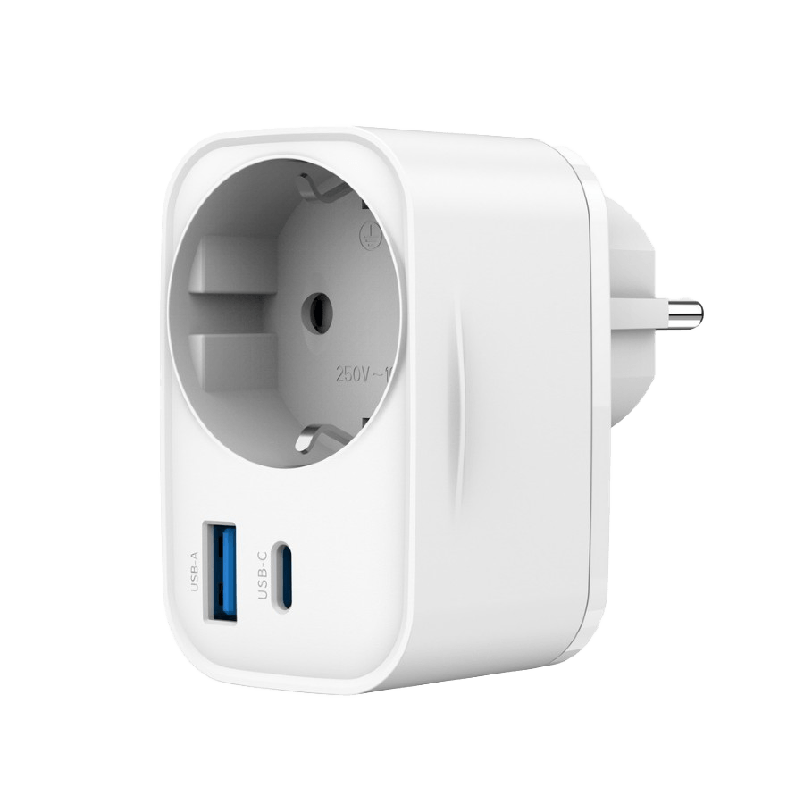 USB punjač Type-C + USB-A + shuko, 3A, white GEMBIRD, TA-ACPDQC20-01-W