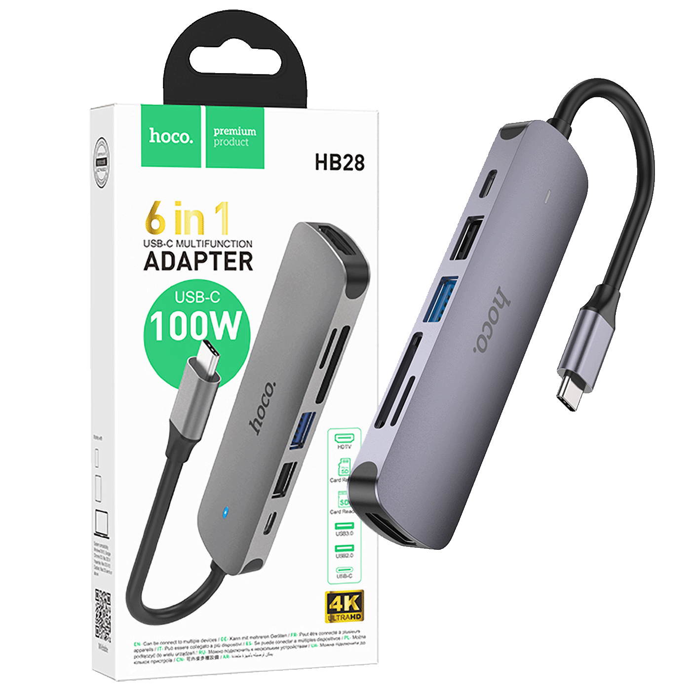 hoco. Konverter USB HUB type C to HDTV, USB3.0/USB2.0/PD/HDMI - HB28