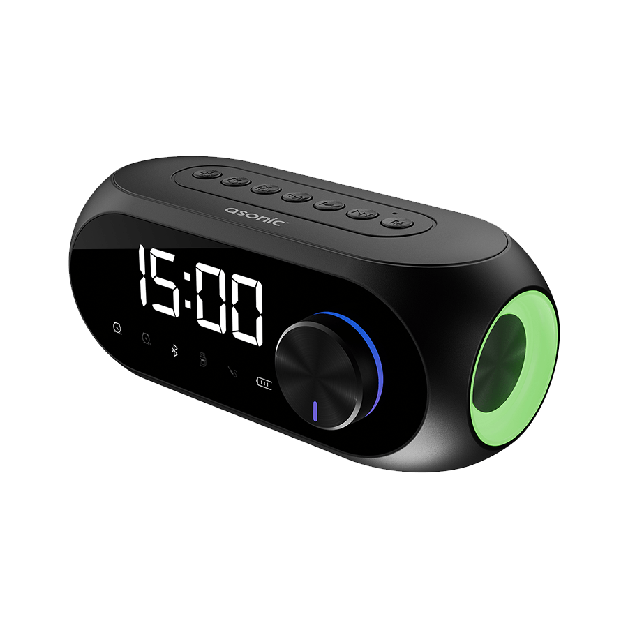 Digitalni sat sa zvučnikom i alarmom za mobitel bluetooth, Asonic AS-W6 1200MAH 5W Black, 40522