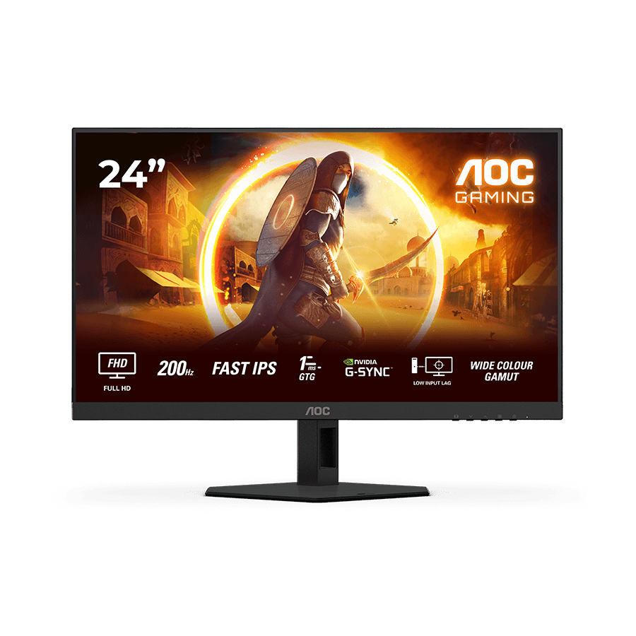 MONITOR AOC Gaming 24G4HRE 24" (23.8") Fast IPS, 1920x1080, 200Hz, 0.5ms MPRT (1ms GtG), 300 cd/m2, 1000:1, Adaptive Sync, G-Sync Compatible, HDR10, 2