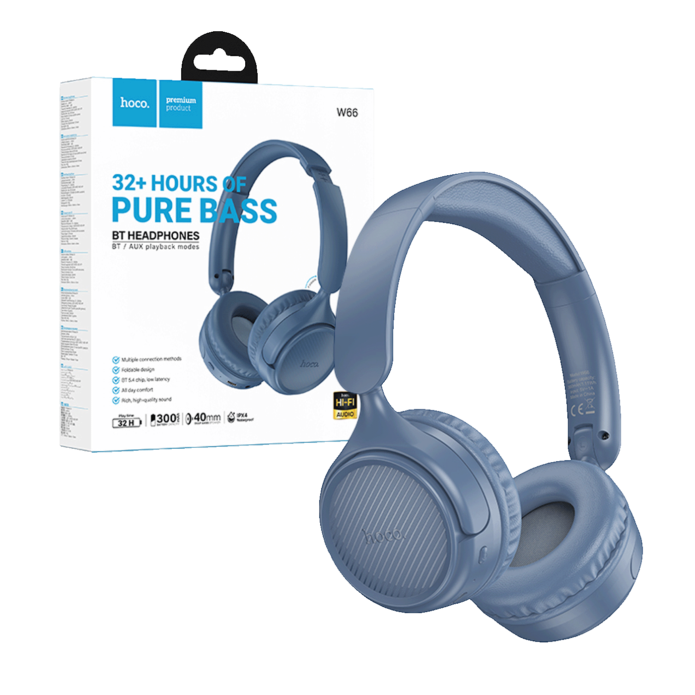 hoco. Slušalice bežične, Bluetooth / AUX - W66 Blue