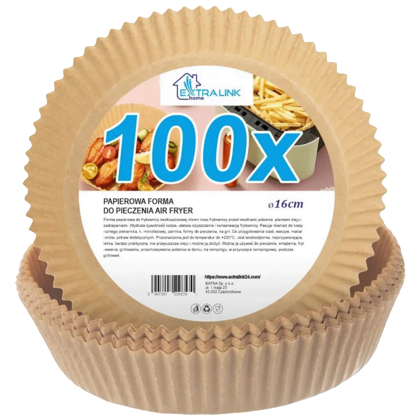 Extralink Papir za pečenje za friteze na vrući zrak,16x16 cm,100 kom. - Paper Liners for Air Fryers 100pcs
