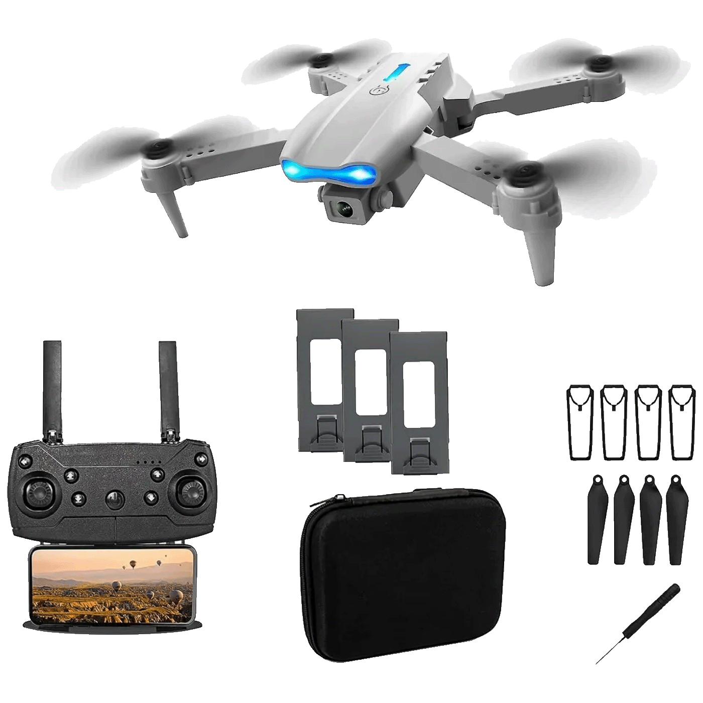 Extralink Dron, kamera FullHD, 1800mAh, 3 baterije, WiFi - E99 Pro Drone Set+3 batteries+case